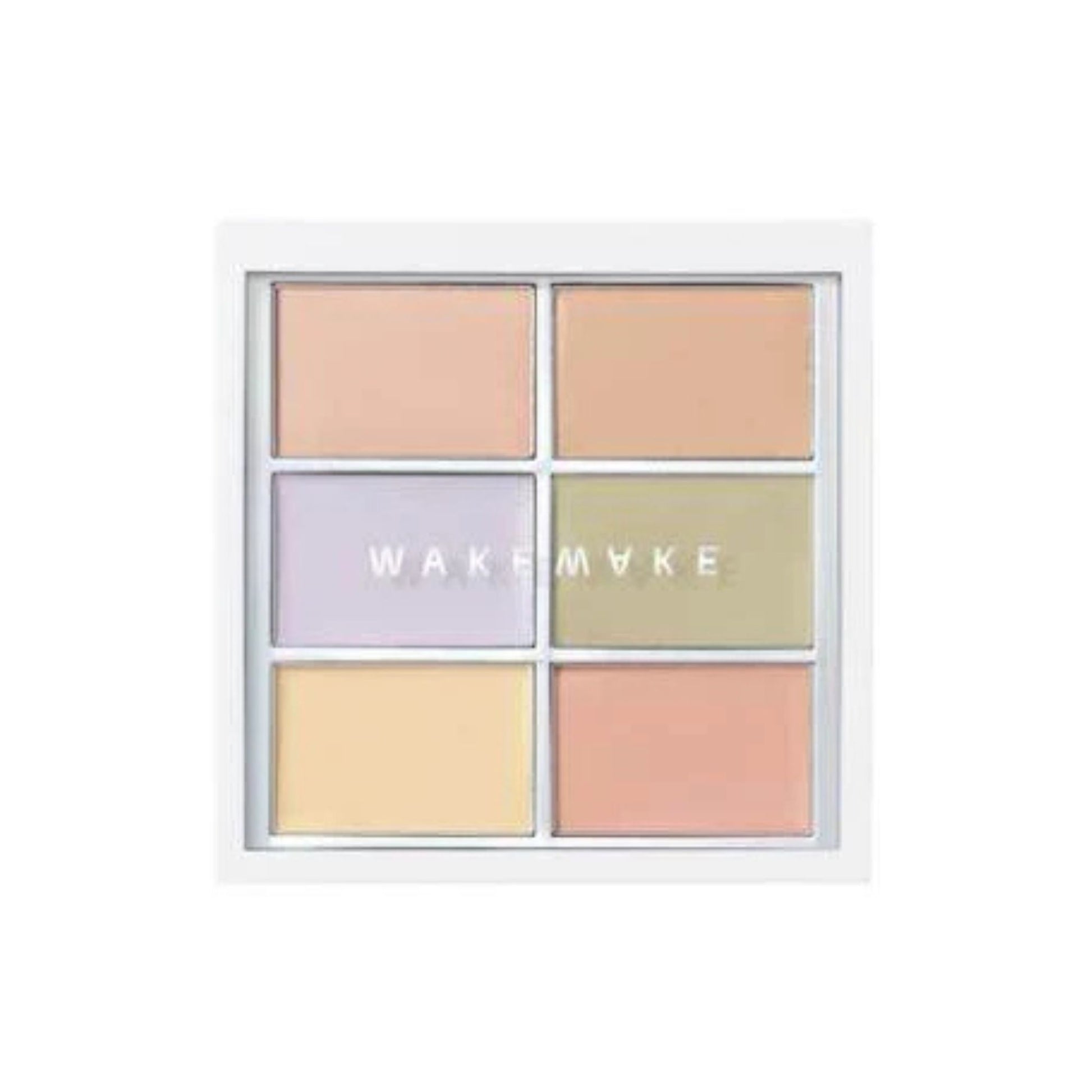 Makeup palette with six different shades on a white background, featuring the brand 'WAKEMAKE'.