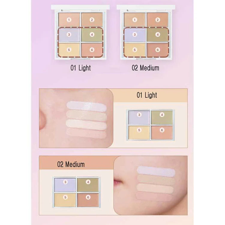 Makeup product with color swatches on a pink background